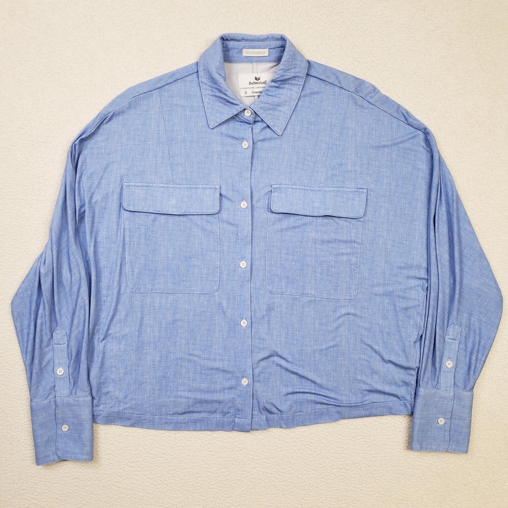 Buttercloth Oversized Fit Shirt Womens Small Blue Icy Bamboo Mint Fiber Blouse